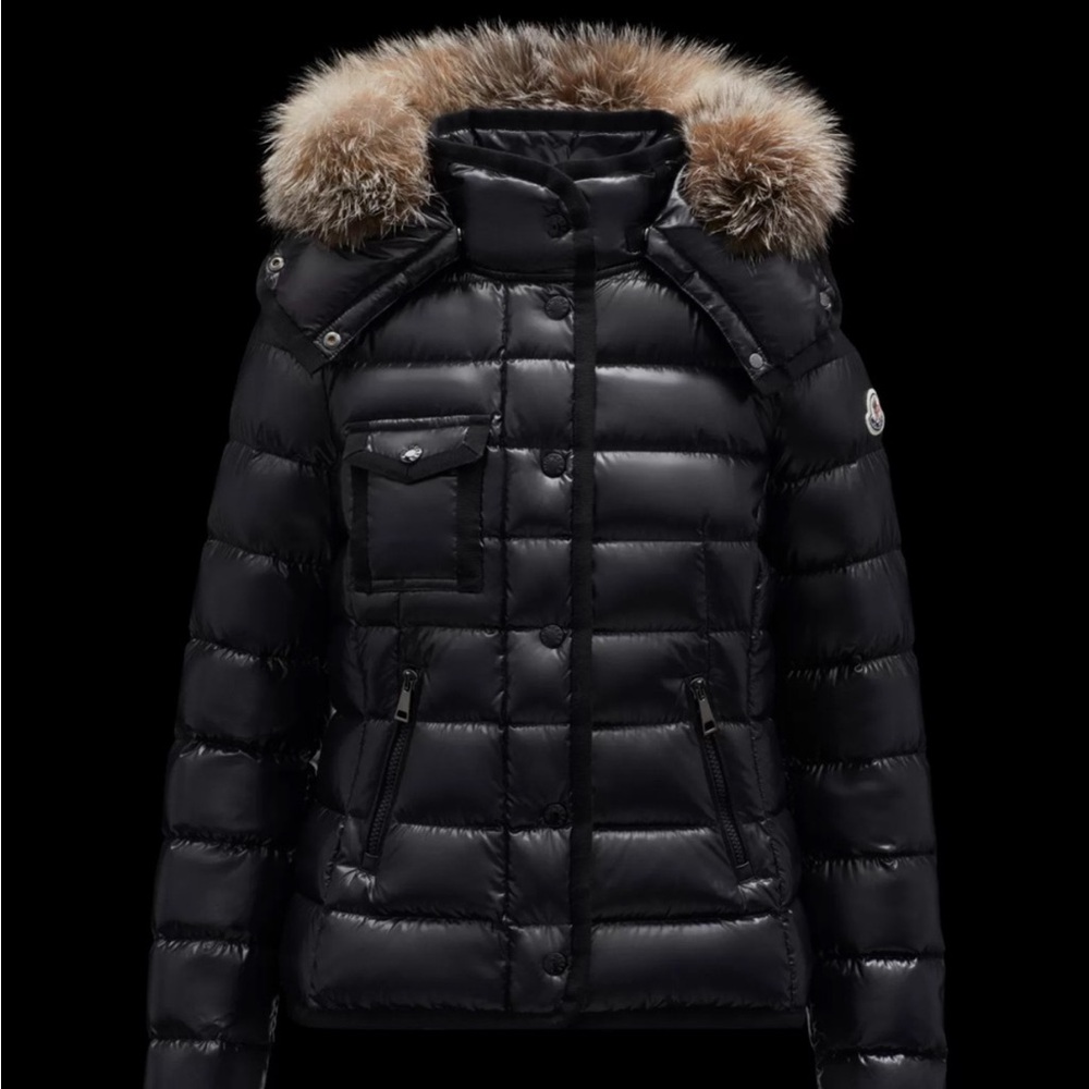 Moncler Armoise Black puffer down jacket fur hood sz 3